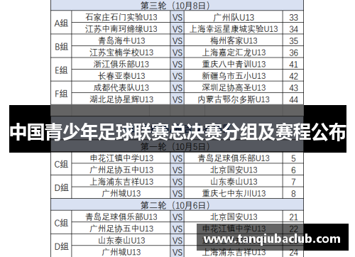 中国青少年足球联赛总决赛分组及赛程公布